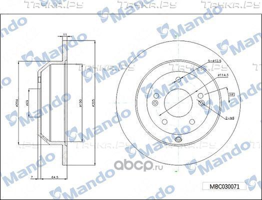 Диск тормозной KIA Sorento prime (14-) задний (1шт.) MANDO. Артикул MBC030071