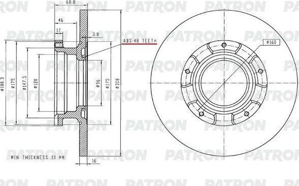 Тормозной диск Patron задний для Ford Transit VIII 2013-2026. Артикул PBD2928