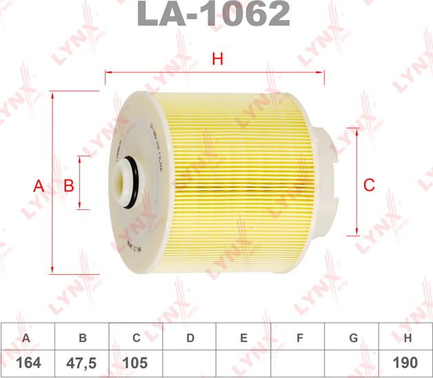 Воздушный фильтр LYNXauto. Артикул LA-1062
