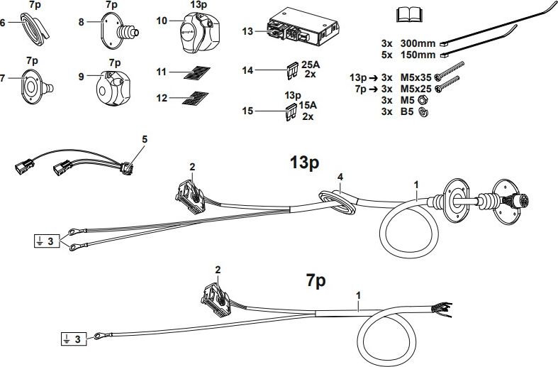 Комплект электрики фаркопа Westfalia 13-пин для Audi Q2 2016-2026 (с подготовкой под прицеп). Артикул 305407300113