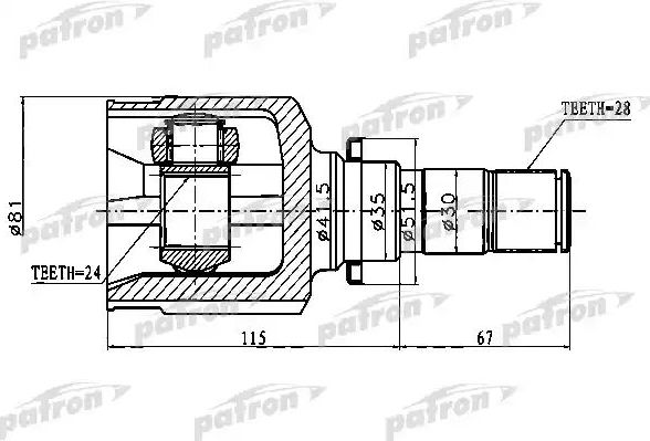 Шрус внутренний (граната) Patron передний левый для Mazda 3 I (BK) 2004-2009. Артикул PCV1747