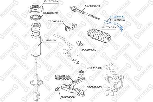 Наконечник рулевой тяги Stellox левый внешний для Acura MDX I 2001-2005. Артикул 51-00210-SX