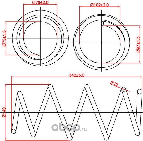 Пружина подвески передней Nissan Note (E11), L342-D149-t12 (Zikmar). Артикул Z48110R