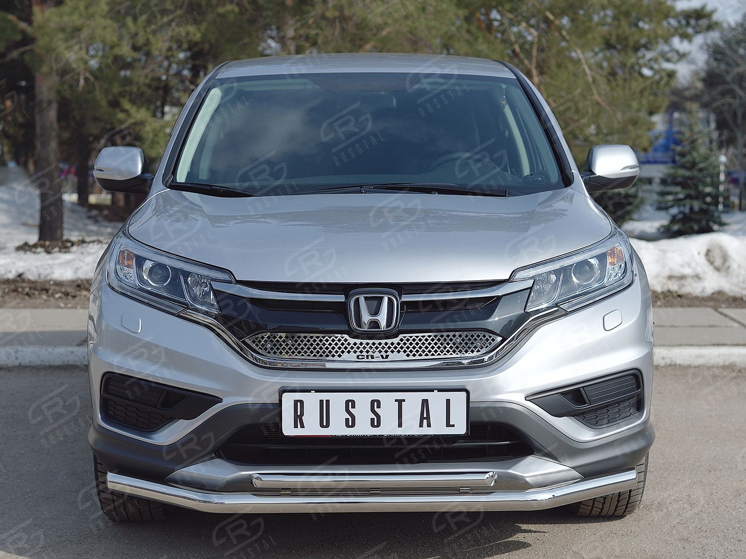 Защита RusStal переднего бампера d63 секции-d42 дуга для Honda CR-V IV рестайлинг 2015-2018. Артикул HCRZ-002220