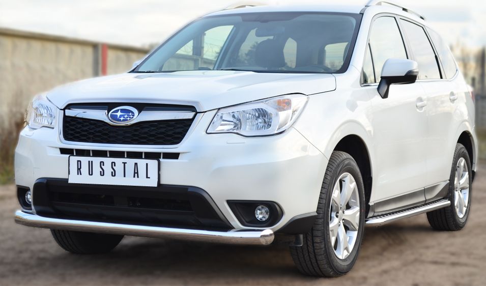 Защита RusStal переднего бампера d76 (секции) для Subaru Forester IV 2013-2026. Артикул SUFZ-001596