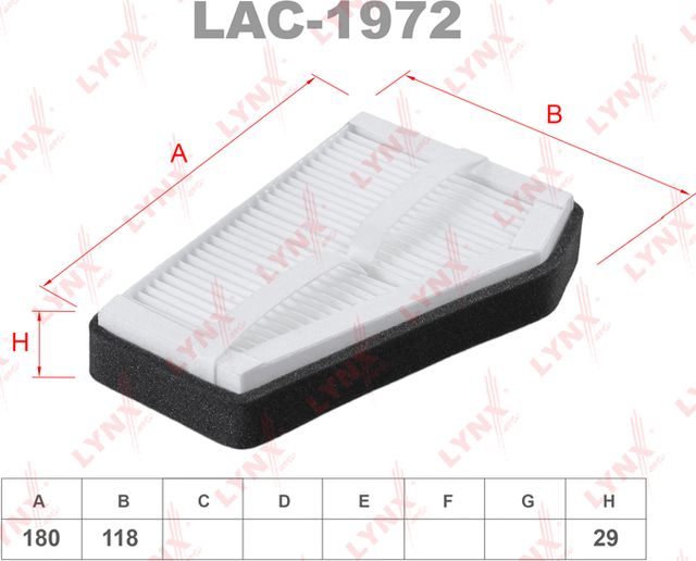 Салонный фильтр LYNXauto для ЗАЗ Lanos 2004-2017. Артикул LAC-1972