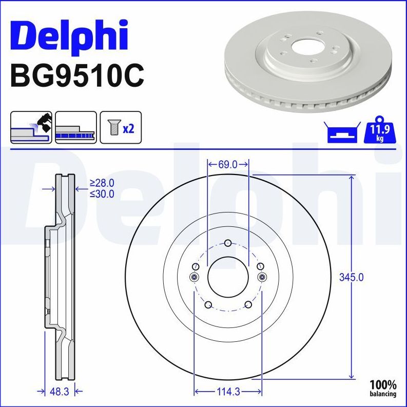 Тормозной диск Delphi. Артикул BG9510C