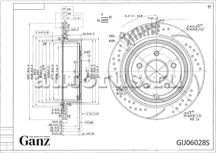 Диск тормозной задний перфорированный PRO-Line с покрытием (компл.2 шт) INFINITI (Ganz). Артикул GIJ06028S