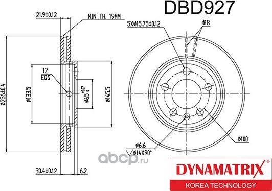 диск тормозной (Dynamatrix-Korea). Артикул DBD927