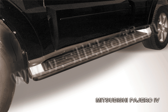 Защита Slitkoff штатного порога d42 ЧЕРНАЯ матовая для Mitsubishi Pajero IV 2011-2026. Артикул MPJ014B