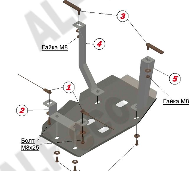 Защита алюминиевая Alfeco для редуктора заднего моста Opel Mokka 4WD 2012-2026. Артикул ALF.16.15al