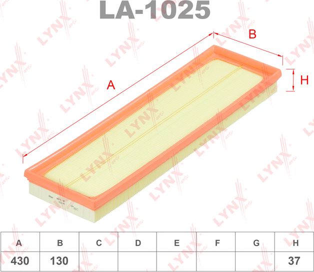 Воздушный фильтр LYNXauto для Volkswagen Jetta VI 2010-2019. Артикул LA-1025