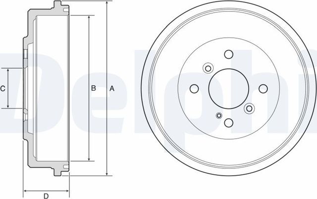 Тормозной барабан Delphi задний для Ford EcoSport I 2013-2026. Артикул BF565