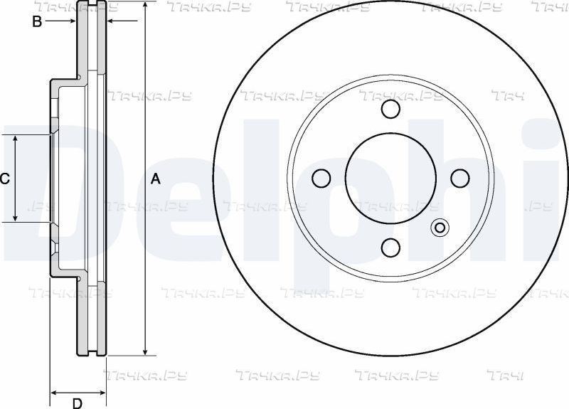 Тормозной диск Delphi передний для Volkswagen Lupo 1998-2005. Артикул BG2455