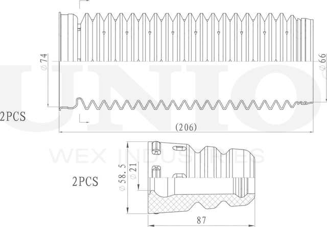 Отбойник и пыльник амортизатора, комплект (Unio). Артикул DUC-50008