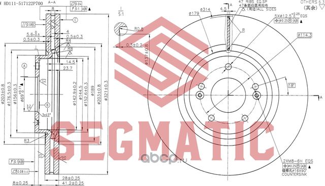 SBD30093223 Диск тормозной перед. для Hyundai Santa Fe (06-), D=321mm (Взаимозам (Segmatic). Артикул SBD30093223