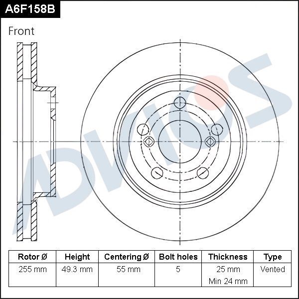 Тормозной диск Advics для Toyota Corona X (T210) 1996-2002. Артикул A6F158B