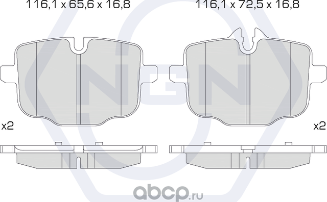 Колодки тормозные керамические, задние (NGN). Артикул 3501302