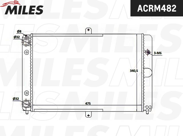 Радиатор охлаждения двигателя Miles для ВАЗ Samara (2108, 2109, 2113, 2114) 1991-1996. Артикул ACRM482