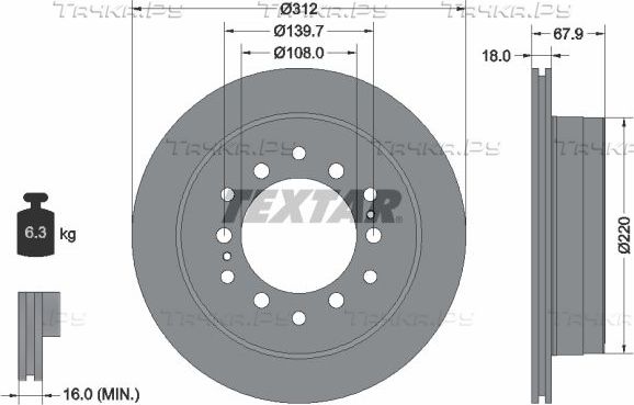 Тормозной диск Textar Pro задний для Toyota FJ Cruiser 2005-2018. Артикул 92231003