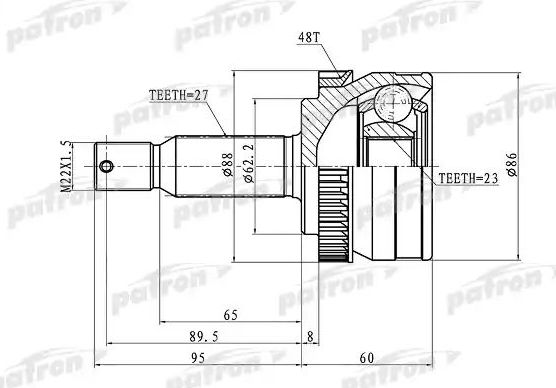 Шрус внутренний (граната) Patron передний для Hyundai Tucson I 2004-2010. Артикул PCV1352