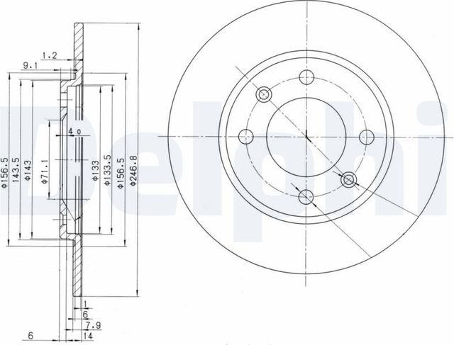 Тормозной диск Delphi задний для Peugeot 205 1986-1998. Артикул BG2445