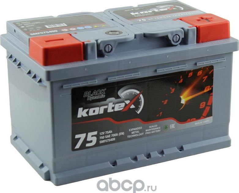 Аккумулятор KORTEX BLACK Dynamic 75А/ч обратная полярность, низкий. Артикул SMF575409