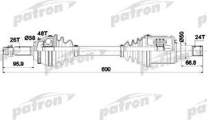 Полуось (привод в сборе, приводной вал) Patron передняя левая для Toyota Avensis II 2003-2008. Артикул PDS0437