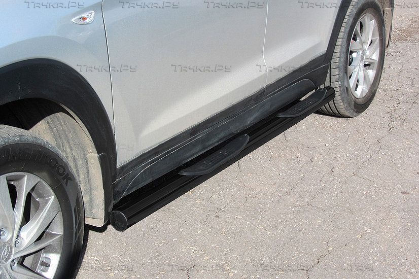 Пороги Slitkoff d76 с проступями для Hyundai Tucson III рестайлинг 2018-2026 Черные. Артикул HT18004В