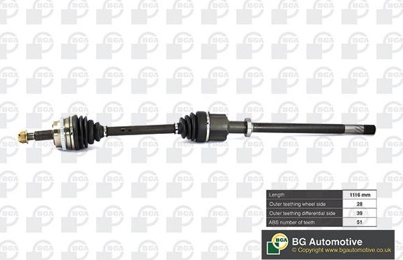 Полуось (привод в сборе, приводной вал) BGA передняя правая для Nissan Interstar 2006-2026. Артикул DS7352R