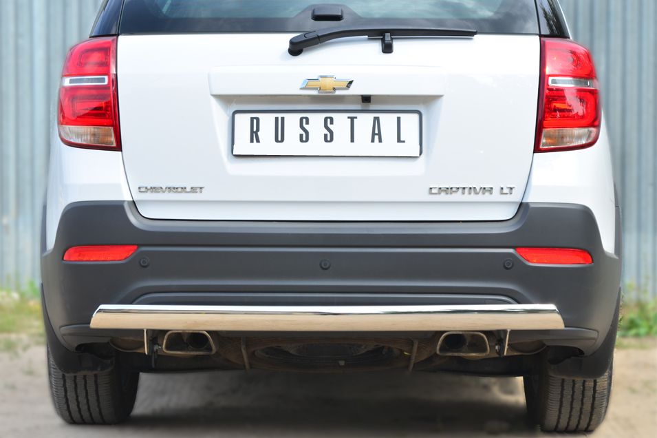 Защита RusStal заднего бампера 75х42 дуга овальная для Chevrolet Captiva 2013-2016. Артикул CAPZ-001755