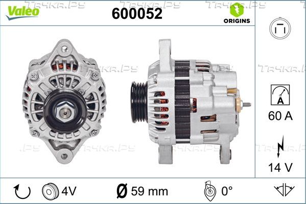 Генератор Valeo VALEO ORIGINS NEW OE TECHNOLOGY для Suzuki Swift I 1983-1989. Артикул 600052