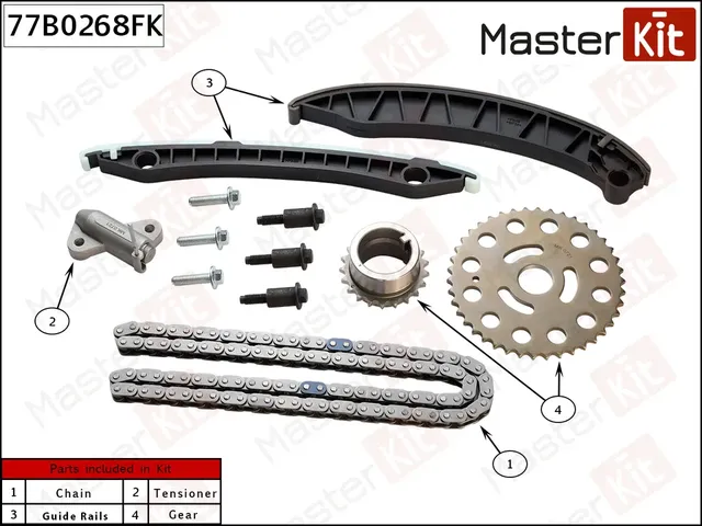 Комплект цепи ГРМ RENAULT 1.6 H4М 429/438/729 со звездочеками (Master KIT) Master KIT. Артикул 77B0268FK