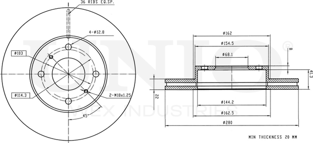 Диск тормозной (Unio). Артикул BRD-20118