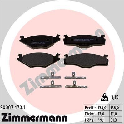 Тормозные колодки Zimmermann передние для SEAT Ibiza II 1996-2002. Артикул 20887.170.1