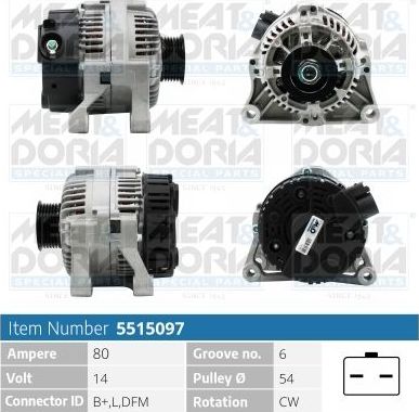 Генератор Meat & Doria для Peugeot 1007 2005-2009. Артикул 5515097