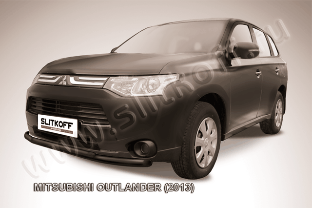 Защита Slitkoff переднего бампера d57/42 двойная ЧЕРНАЯ матовая для Mitsubishi Outlander III 2013-2014. Артикул MOUT13-002B