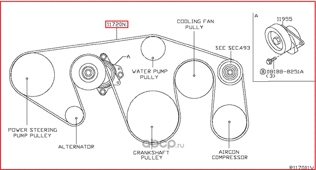Приводной ремень поликлиновой Nissan. Артикул 117207S00A