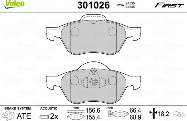 Тормозные колодки Valeo First. Артикул 301026