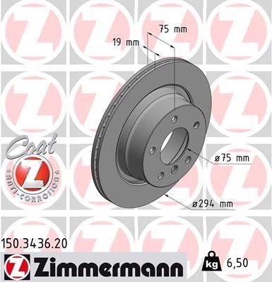 Тормозной диск Zimmermann Coat Z задний для BMW Z4 I (E85/E86) 2002-2008. Артикул 150.3436.20
