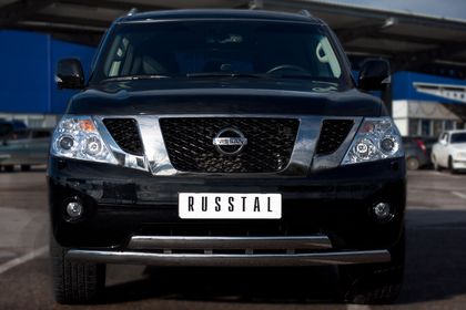 Защита RusStal переднего бампера d75х42/75х42 овалы для Nissan Patrol Y62 2010-2014. Артикул PAZ-000894