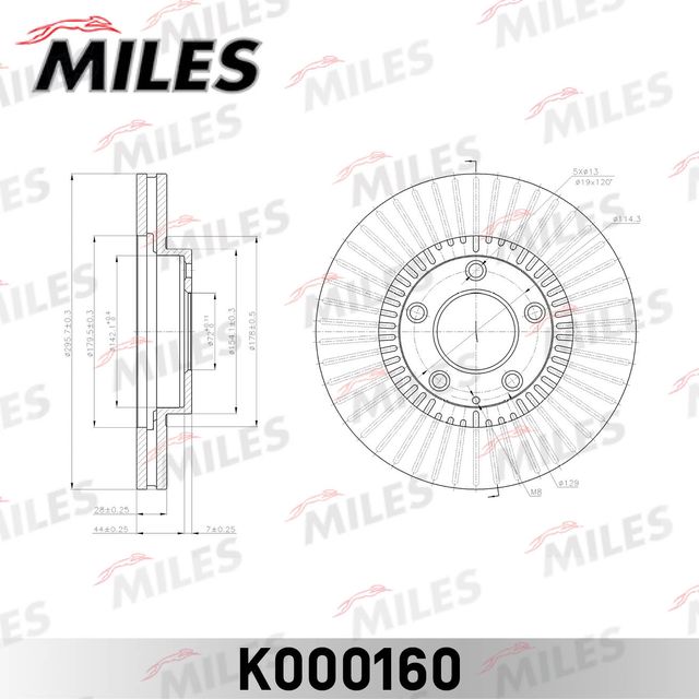 Тормозной диск Miles передний для Mazda MPV II (LW) 2002-2006. Артикул K000160