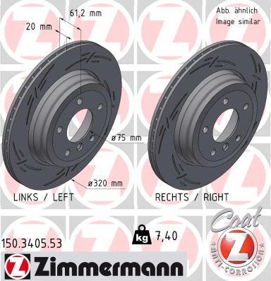 Тормозной диск Zimmermann Black Z задний для BMW 6 II (E63/E64) 2004-2010. Артикул 150.3405.53