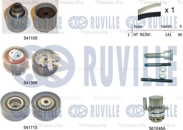 Помпа (водяной насос) с комплектом ремня ГРМ Ruville для SEAT Leon II 2005-2012. Артикул 5502991
