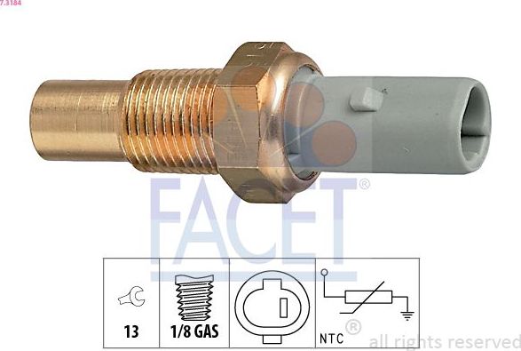 Датчик температуры охлаждающей жидкости Facet Made in Italy - OE Equivalent. Артикул 7.3184