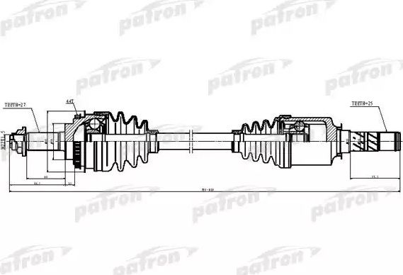 Полуось (привод в сборе, приводной вал) Patron правая/левая для Subaru Impreza II 2000-2009. Артикул PDS5528