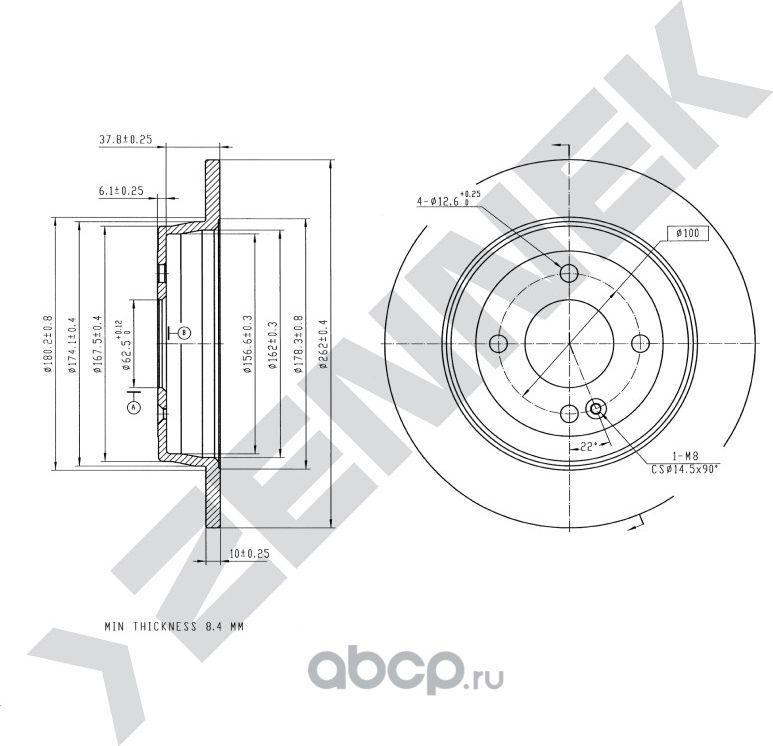 Диск тормозной задний HYUNDAI ACCENT 10-> I20 14 (Zennek). Артикул DBD0009