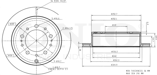 Диск тормозной (Unio). Артикул BRD-20124