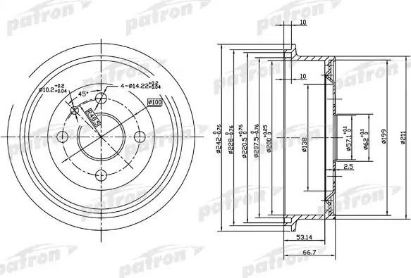 Тормозной барабан Patron задний для Daewoo Espero 1993-1999. Артикул PDR1119