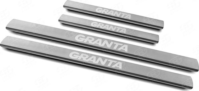 Накладки RusStal на пороги (лист нерж., шлифованный, надпись) для ВАЗ Lada Granta I 2011-2026. Артикул LAGRANT11-03